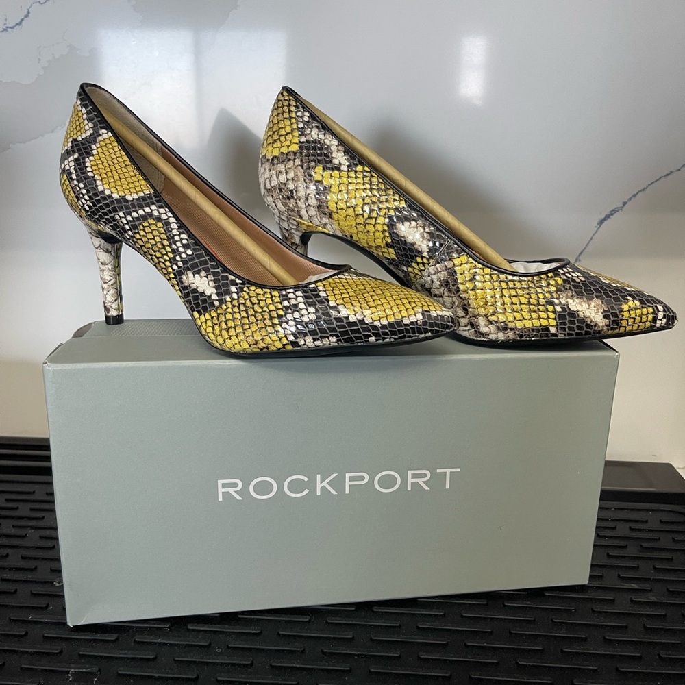 ROCKPORT 75mm Total Motion Women’s Pump Sz 6M CH6723 Yellow Black Grey Snake